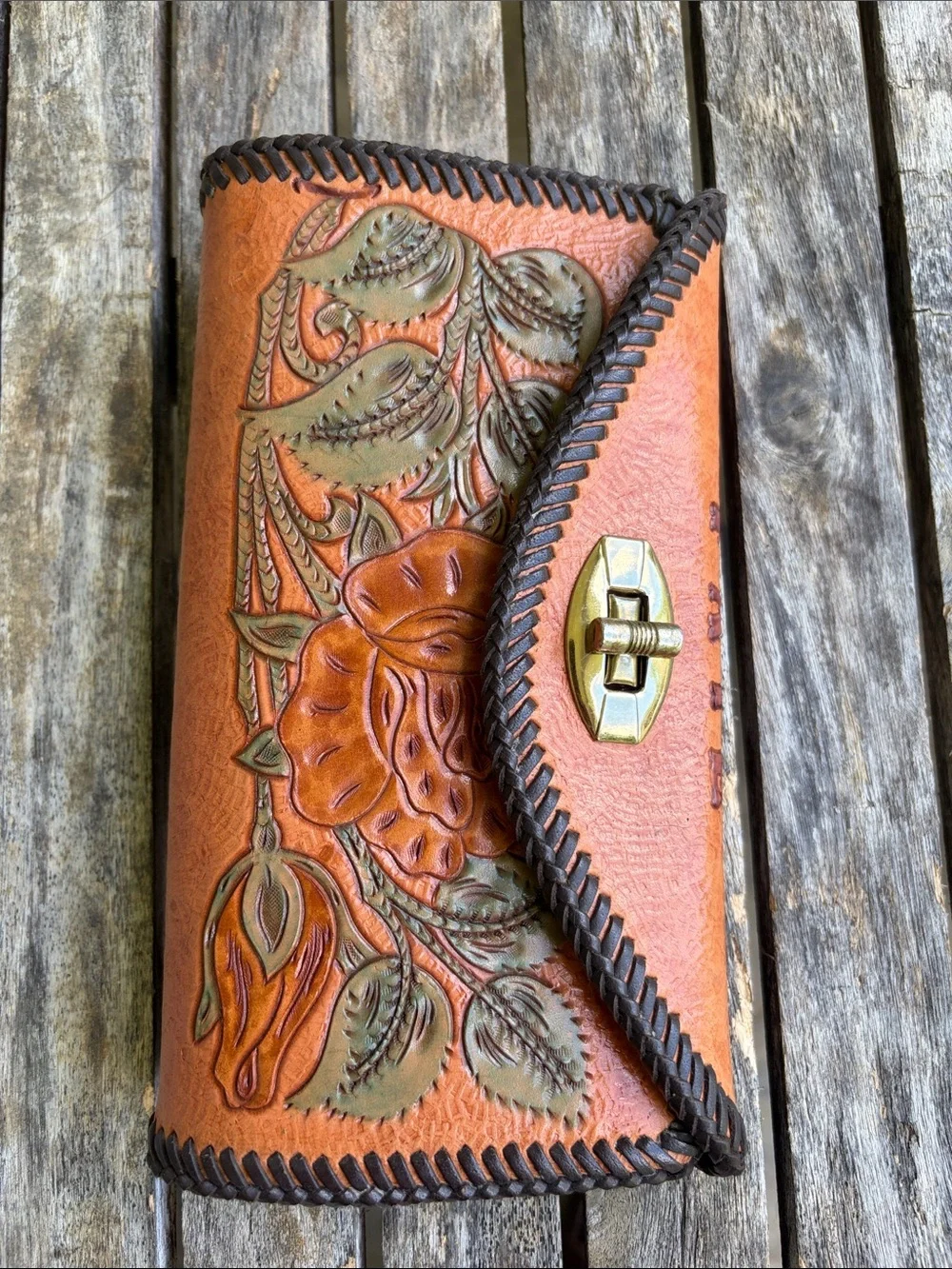 Vintage Hand-Tooled Leather Clutch